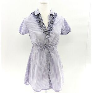 Converse Y2K Vintage Cotton Purple Striped Ruffle Tunic Tee Blouse Size Small